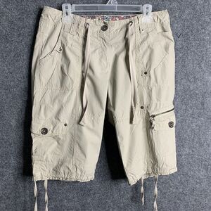 Dalia Collection Bermuda Hiking Cargo Shorts Beige Women 6 Tie Waist Tie Leg